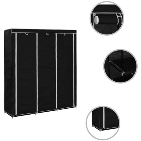 Meubles de Rangement，Armoire avec compartiments et barres Noir 150x45x175 cm Tissu CFW246899