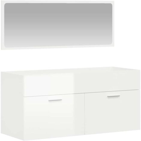 Meubles de Rangement，Armoire de bain avec miroir blanc brillant bois d'ingénierie CFW265584