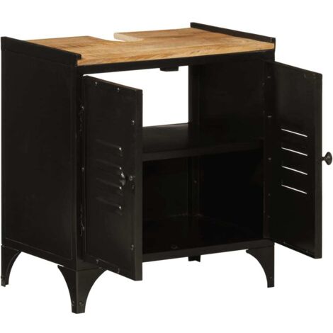 Meubles de Rangement,Armoire de lavabo de salle de bain fer et bois de manguier CFW607319