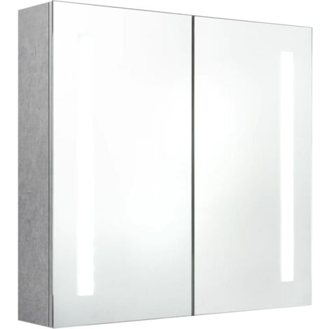 Meubles de Rangement，Armoire de salle de bain à miroir LED Gris béton 62x14x60 cm CFW520311
