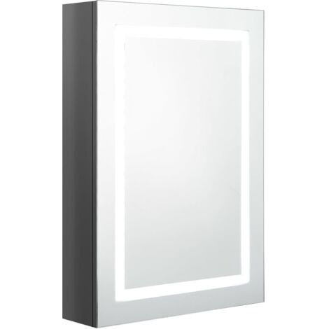 Meubles de Rangement，Armoire de salle de bain à miroir LED gris brillant 50x13x70 cm CFW394775
