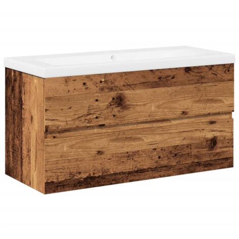 Meubles de Rangement，Armoire lavabo avec bassin intégré vieux bois CFW255151