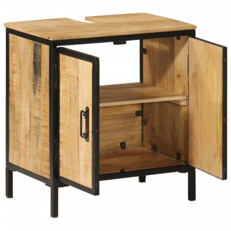 Meubles de Rangement，Armoire lavabo de salle de bain bois massif de manguier et fer CFW377830