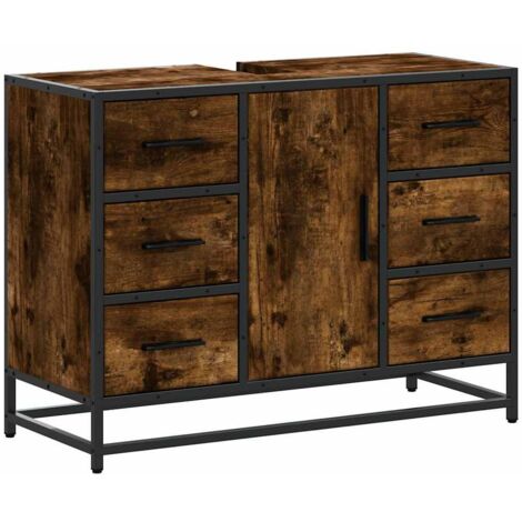 Meubles de Rangement，Armoire lavabo de salle de bain chêne fumé bois d'ingénierie CFW206566