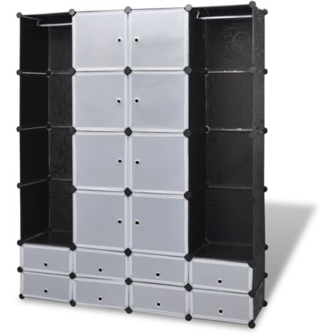 Meubles de Rangement,Armoire modulaire 18 compartiments Noir et blanc 37x146x180,5cm CFW467984