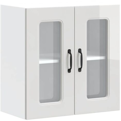 Meubles de Rangement，Armoire murale de cuisine avec porte vitrée "Kalmar" Bois d'ingénierie blanc brillant CFW203212