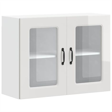 Meubles de Rangement，Armoire murale de cuisine avec porte vitrée "Kalmar" Bois d'ingénierie blanc brillant CFW535925