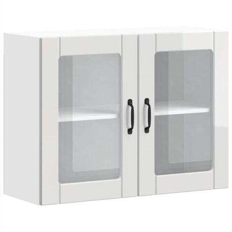 Meubles de Rangement，Armoire murale de cuisine avec porte vitrée "Lucca" Bois d'ingénierie blanc brillant CFW390493