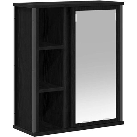 Meubles de Rangement，Armoire murale de salle de bain miroir chêne noir 50x21x60 cm CFW275266
