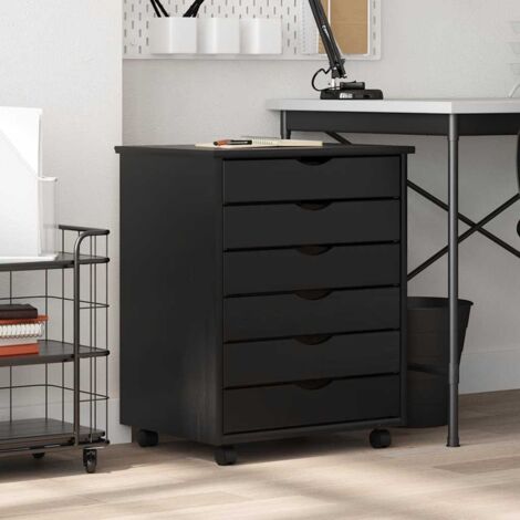 Meubles de Rangement,Armoire roulante avec tiroirs MOSS noir bois de pin solide CFW475370