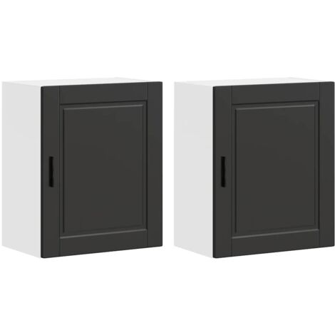 Meubles de Rangement，Armoires murales de cuisine 2 pcs Porto noir bois d'ingénierie CFW378886