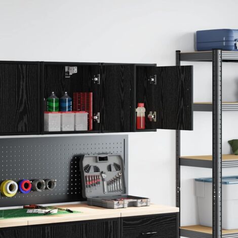 Meubles de Rangement,Armoires murales de garage 2 pcs noir bois d'ingénierie CFW817694