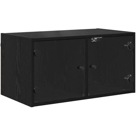 Meubles de Rangement，Cabinets muraux Montage mural 2 pcs Chêne noir 68 x 37 x 35 cm CFW268743