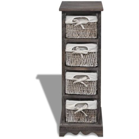 Meubles de Rangement,Étagère de rangement Bois Marron 4 paniers en tissage CFW103731