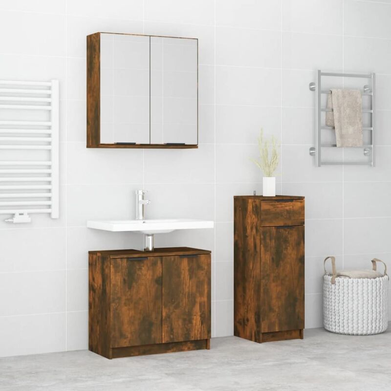 Vidaxl - Ensemble de meubles de salle de bain avec miroir mobile sublavabo + armoires de différentes couleurs couleur : Fumée brune