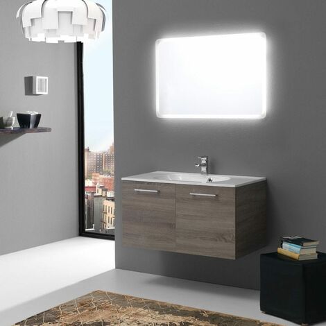 MEUBLE DE SALLE DE BAINS 90 cm AVEC PORTES DESIGN MODERNE COULEUR CHÊNE WENGÉ 'BOSTON'