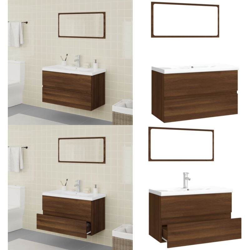 Meubles de salle de bain Chêne marron Bois d'ingénierie - Ensemble Meuble Salle De Bain - Meuble Salle De Bain Design - Meuble Salle De Bain