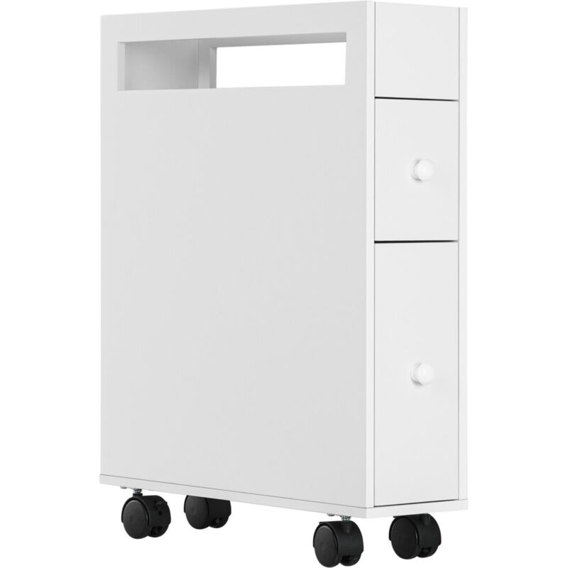 Meubles de salle de bain ,Étagères de douche - Armoire roulante 2 tiroirs-blanc-Kleankin-16x49,5x66 cm