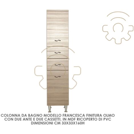 Meubles de salle de bain Francesca colonne finition orme cm 33x33x160 h 2 portes 2 tiroirs