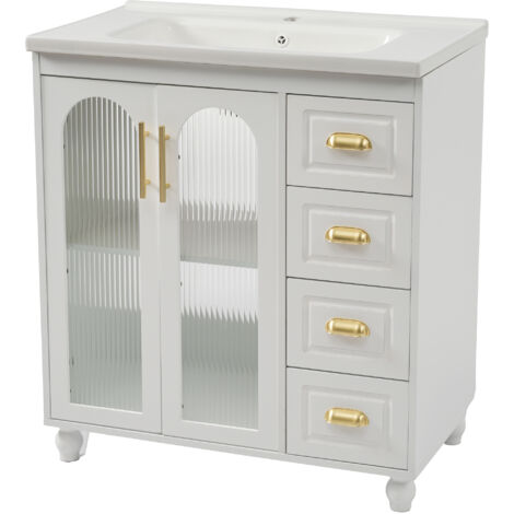 Meubles de salle de bain Meuble-lavabo individuel avec armoire sous-lavabo 80 cm avec lavabo en céramique, blanc