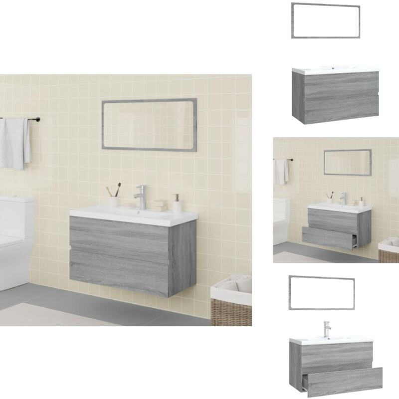 Meubles de salle de bain Sonoma gris Bois d'ingénierie - Ensemble De Meubles Salle De Bain - Meuble Salle De Bain - Armoire Salle De Bain - Miroir
