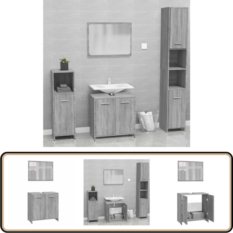 Meubles de salle de bain Sonoma gris Bois d'ingénierie - Meuble De Salle De Bain - Ensemble De Meubles De Salle De Bain - Armoire De Salle De Bain