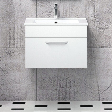 Meubles de salle de bain suspendus, 60 cm meuble blanc avec 1 tiroir/2 tiroirs/2 portes