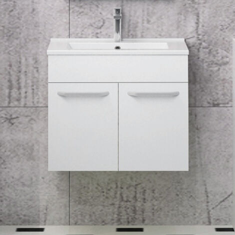 Meubles de salle de bain suspendus, 60 cm meuble blanc avec 2 portes 60cm