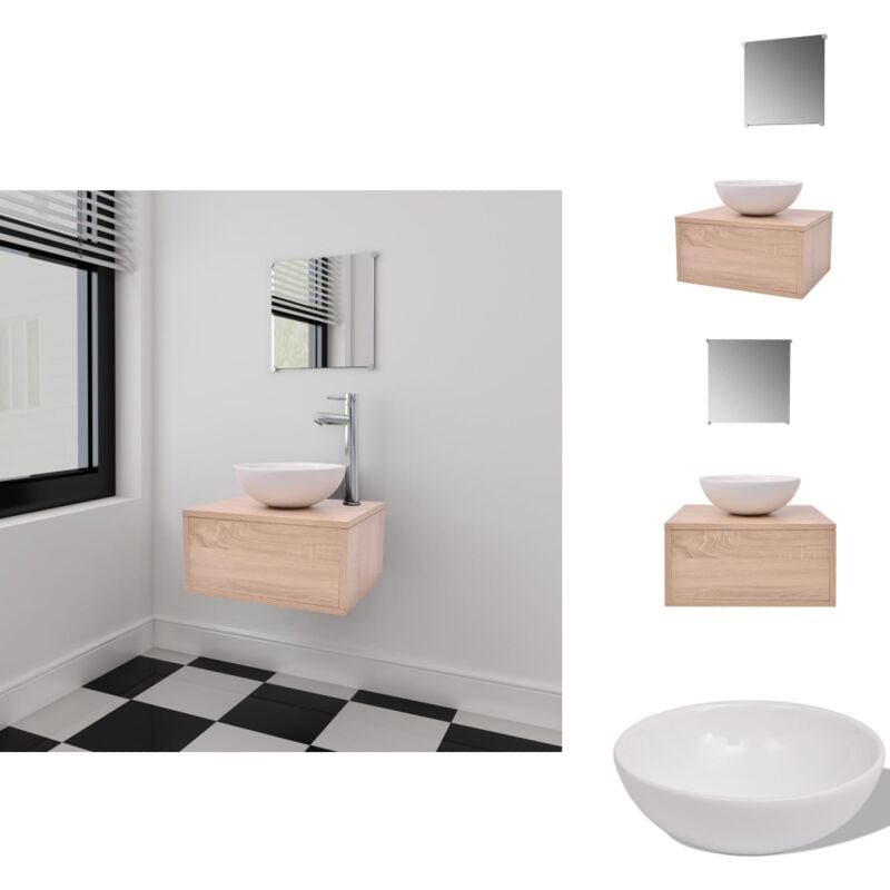 Vidaxl - Meubles de salle de bains trois pièces Beige - Meuble De Salle De Bain - Ensemble Salle De Bain - Lavabo Suspendu - Miroir Salle De Bain