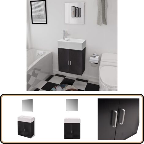 Meubles de salle de bains trois pièces Noir - Meuble De Salle De Bain - Ensemble Salle De Bain - Lavabo Suspendu - Miroir Salle De Bain - Rangement Salle De Bain