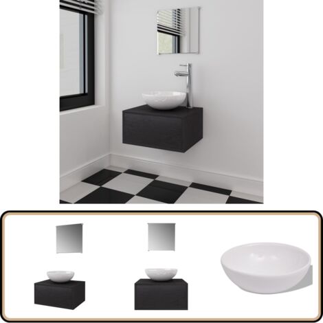 Meubles de salle de bains trois pièces Noir - Meuble De Salle De Bain - Ensemble Salle De Bain - Lavabo Suspendu - Miroir Salle De Bain - Rangement Salle De Bain