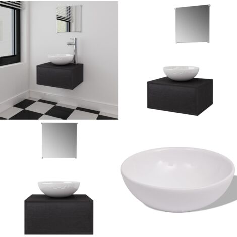 Meubles de salle de bains trois pièces Noir - Meuble De Salle De Bain - Ensemble Salle De Bain - Lavabo Suspendu - Miroir Salle De Bain - Rangement Salle De Bain - Home & Living