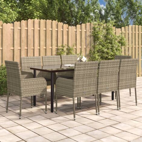 Meubles extérieurs - vidaXL Ensemble à manger de jardin 9pcs et coussins noir et gris - Chaise de jardin en résine
