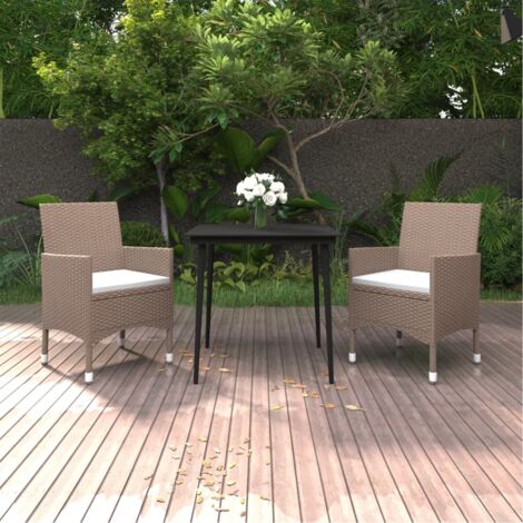 Meubles extérieurs - vidaXL Ensemble à manger de jardin coussins 3 pcs Résine tressée Verre - Table en acier
