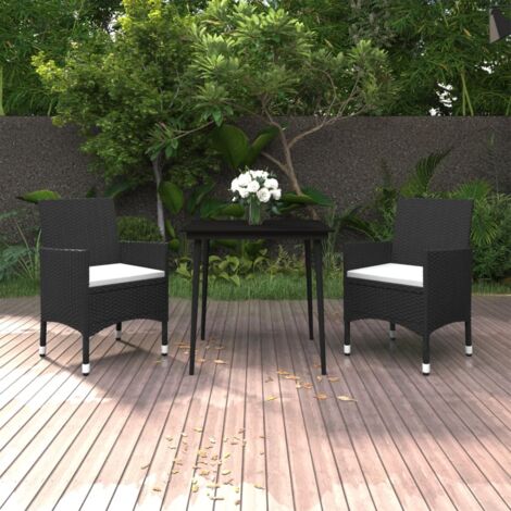 Meubles extérieurs - vidaXL Ensemble à manger de jardin coussins 3 pcs Résine tressée Verre - Table en acier