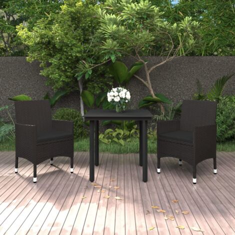 Meubles extérieurs - vidaXL Ensemble à manger de jardin coussins 3 pcs Résine tressée Verre - Table extérieure