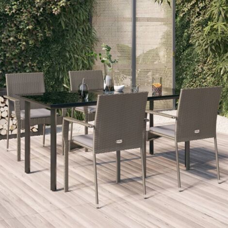 Meubles extérieurs - vidaXL Ensemble à manger de jardin coussins 5 pcs noir et gris - Chaise de jardin en résine