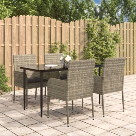 Meubles extérieurs - vidaXL Ensemble à manger de jardin coussins 5 pcs noir et gris - Chaise de jardin en résine