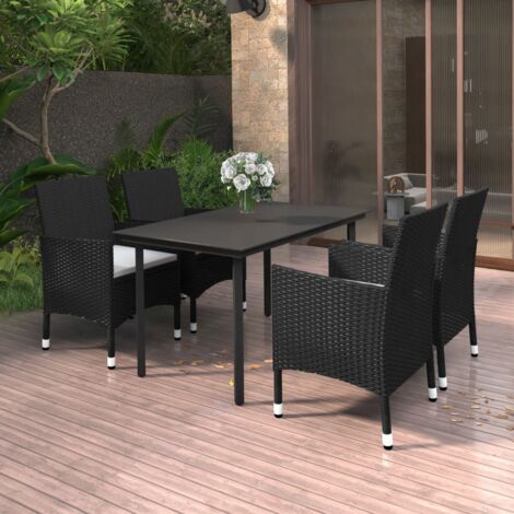 Meubles extérieurs - vidaXL Ensemble à manger de jardin coussins 5 pcs Résine tressée Verre - Table en acier
