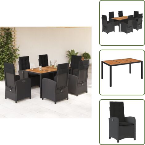 Meubles extérieurs - vidaXL Ensemble à manger de jardin coussins 7pcs Noir Résine tressée - Chaise de jardin noir