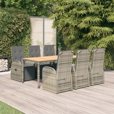 Meubles extérieurs - vidaXL Ensemble à manger de jardin et coussins 7 pcs gris rotin - Chaise de jardin réglable