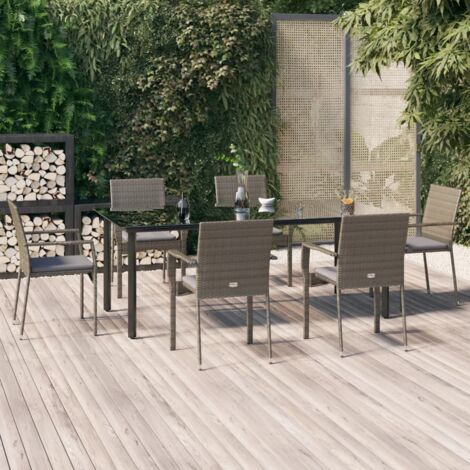 Meubles extérieurs - vidaXL Ensemble à manger jardin et coussins 7 pcs Noir et gris Rotin - Chaise de jardin en rotin poly