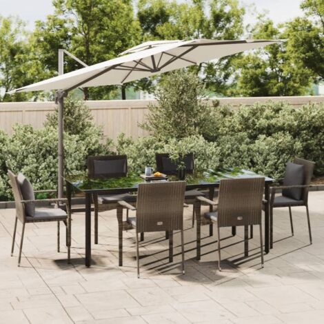 Meubles extérieurs - vidaXL Ensemble à manger jardin et coussins 7 pcs Noir et gris Rotin - Jardin