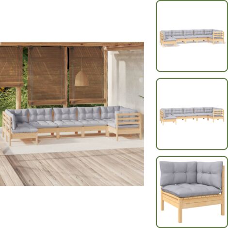 Meubles extérieurs - vidaXL Salon de jardin 7 pcs avec coussins gris bois de pin - Canapé en bois
