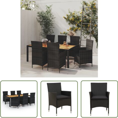 Meubles extérieurs - vidaXL Salon de jardin 7 pcs avec coussins résine tressée noir - Table de salle à manger extérieure