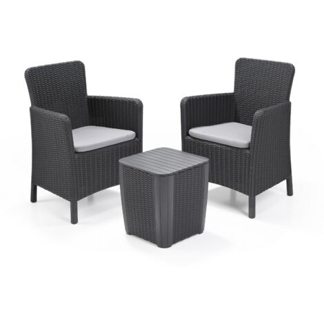 MEUBLES LOUNGE TRENTON BALKON GRAPHITE ALLIBERT STYLE ROTIN - 3 PIÈCES EN PLASTIQUE À L'ASPECT ROTIN - MEUBLES DE TERRASSE ET BA