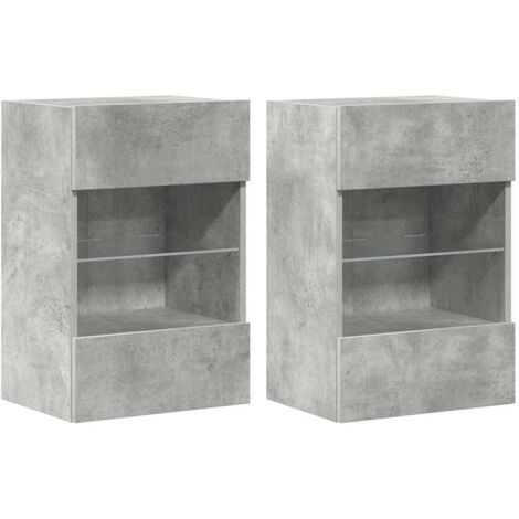 Meubles muraux avec lumières LED pour TV 2 pcs,Banc TV,Armoire TV gris béton 40x30x60,5 cm CFW300260