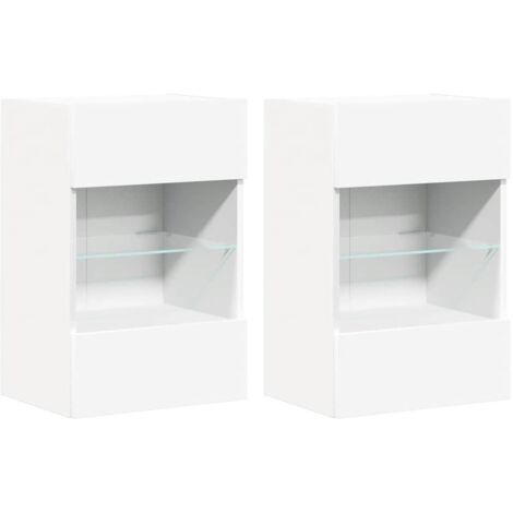 Meubles muraux avec lumières LED pour TV Banc TV Armoire TV 2 pcs blanc 40x30x60,5 cm