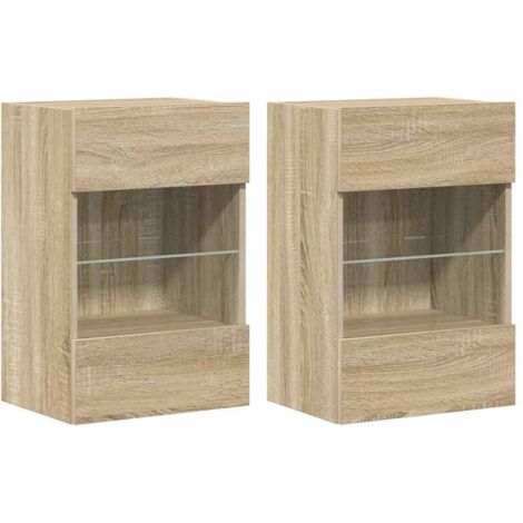 Meubles muraux avec lumières LED pour TV Banc TV Armoire TV 2 pcs chêne sonoma 40x30x60,5 cm