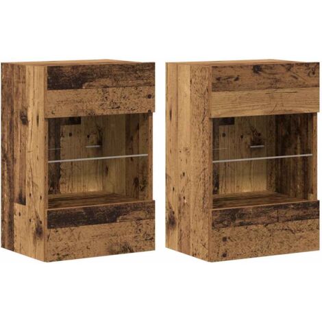 Meubles muraux avec lumières LED pour TV Banc TV Armoire TV 2 pcs vieux bois 40x30x60,5cm